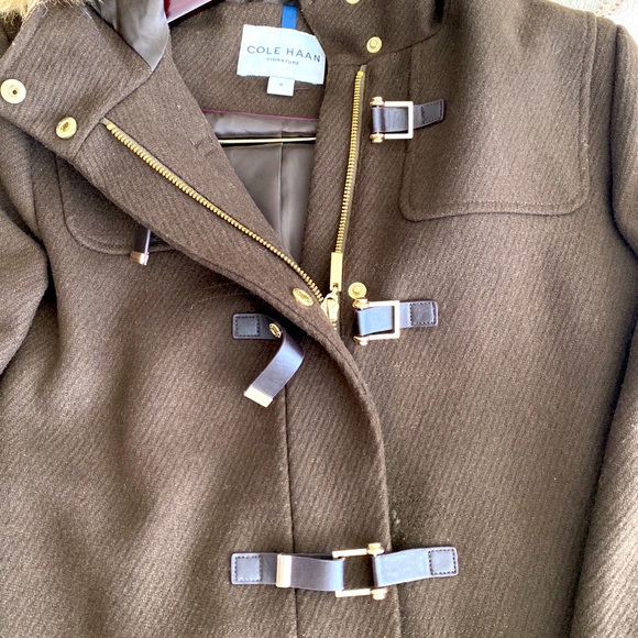 Cole Haan Wool + Faux Fur Hooded Coat - Picture 3 of 12